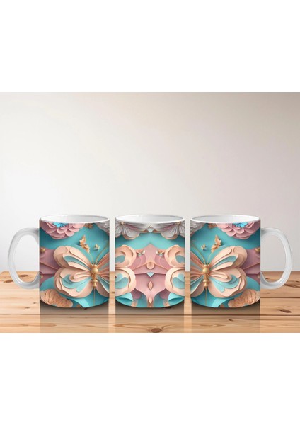Turkuaz Renkli Simetrik Kelebekler – Baskılı Kahve Kupası indirimleri