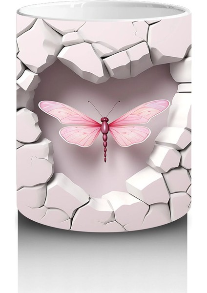 Beyaz Çatlak Duvar Arasında Pembe Yusufçuk – Baskılı Kahve Kupası modelleri