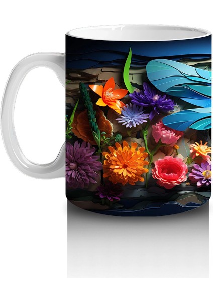 Renkli Çiçek Bahçesinde Çift Mavi Yusufçuk – Baskılı Kahve Kupası fiyatları