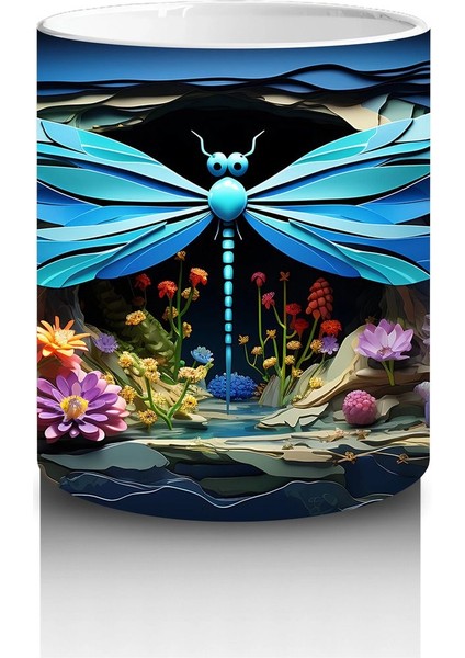 Renkli Çiçek Bahçesinde Çift Mavi Yusufçuk – Baskılı Kahve Kupası modelleri