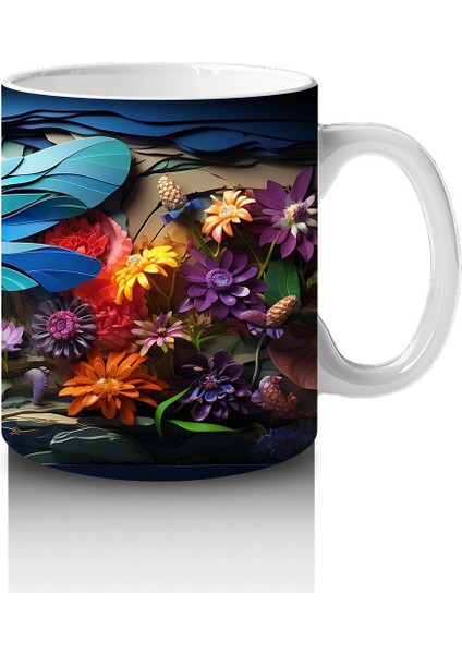 Renkli Çiçek Bahçesinde Çift Mavi Yusufçuk – Baskılı Kahve Kupası fırsatları