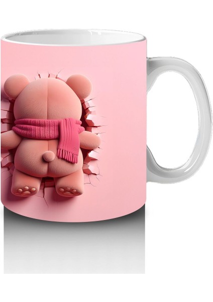 Pembe Arka Planda Kalpli Ayıcık – Baskılı Kahve Kupası fırsatları