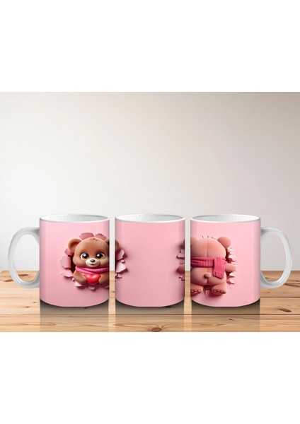Pembe Arka Planda Kalpli Ayıcık – Baskılı Kahve Kupası indirimleri