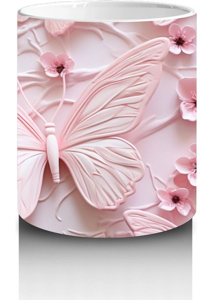 Çiçek Bahçesinde Pastel Pembe Kelebek – Baskılı Kahve Kupası modelleri
