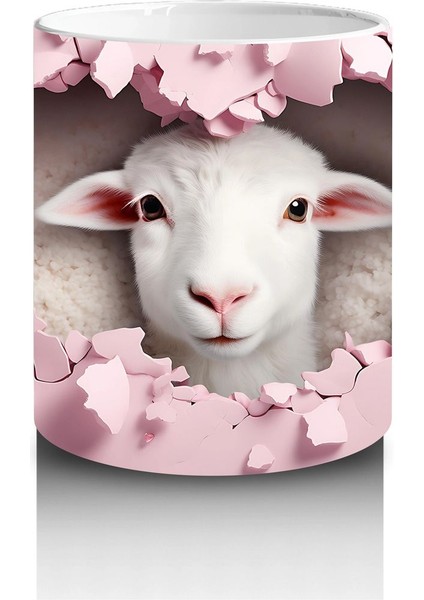 Kalp Desenli Fon Üzerinde Bakan Kuzu – Baskılı Kahve Kupası modelleri