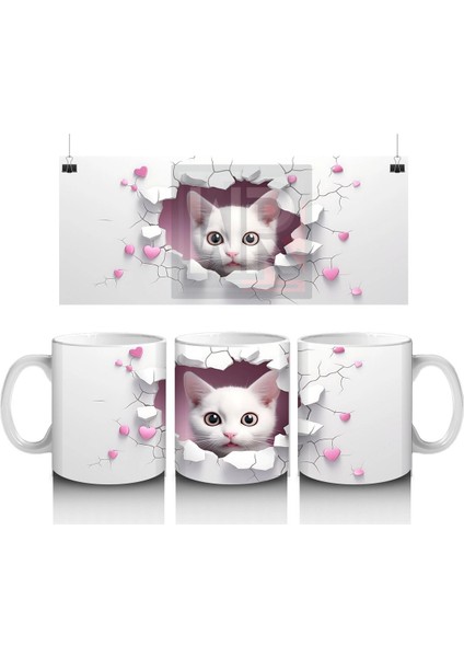 Kiraz Dalları Arasından Bakan Gri Kedi – Baskılı Kupa