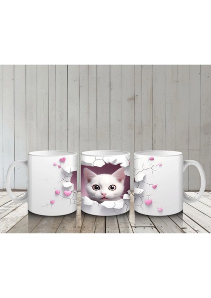 Kiraz Dalları Arasından Bakan Gri Kedi – Baskılı Kupa