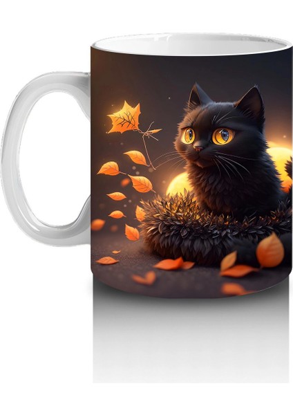 Cadılar Bayramı Temalı Siyah Kediler ve Balkabağı Işıkları – Baskılı Kupa fiyatları