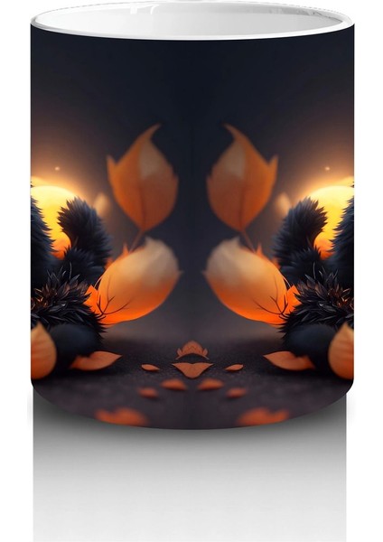 Cadılar Bayramı Temalı Siyah Kediler ve Balkabağı Işıkları – Baskılı Kupa modelleri