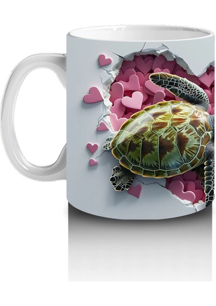 Kalpli Pembe Zemin Üzerinde Sevimli Deniz Kaplumbağası - Baskılı Kahve Kupası fiyatları