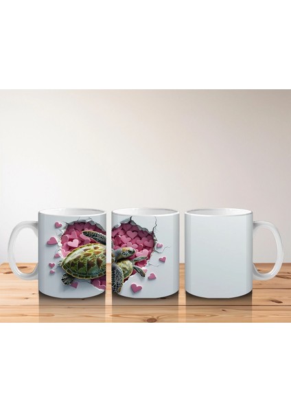 Kalpli Pembe Zemin Üzerinde Sevimli Deniz Kaplumbağası - Baskılı Kahve Kupası indirimleri