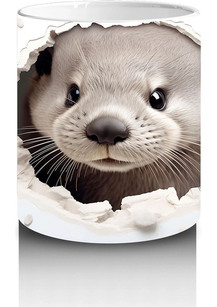 Beyaz Çiçekler Arasında Tatlı Su Samuru – Baskılı Kahve Kupası modelleri