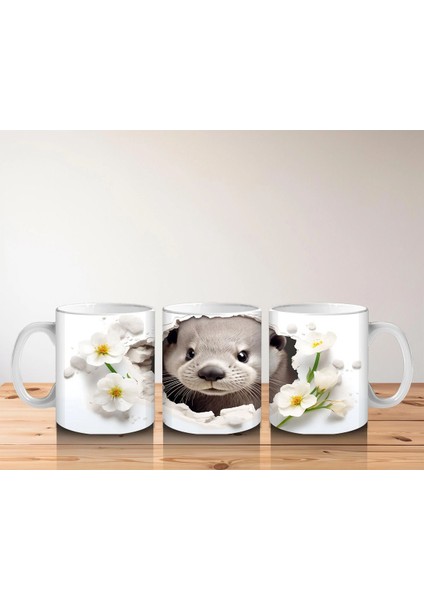 Beyaz Çiçekler Arasında Tatlı Su Samuru – Baskılı Kahve Kupası indirimleri
