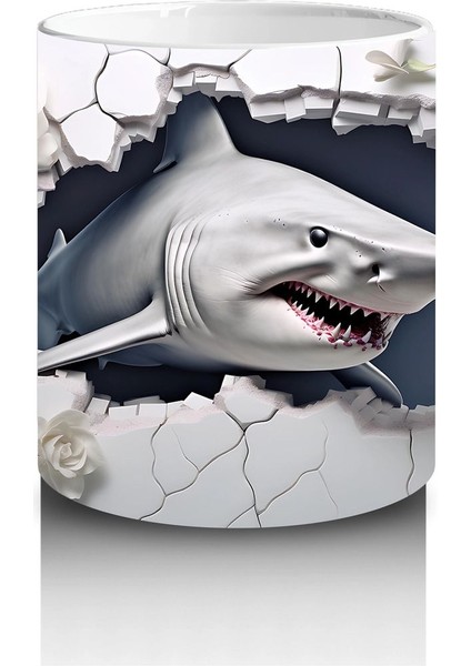 Beyaz Çiçekler Arasında Karanlık Gözlü Köpek Balığı – Baskılı Kahve Kupası modelleri