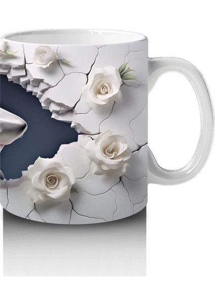 Beyaz Çiçekler Arasında Karanlık Gözlü Köpek Balığı – Baskılı Kahve Kupası fırsatları