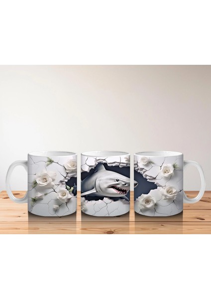 Beyaz Çiçekler Arasında Karanlık Gözlü Köpek Balığı – Baskılı Kahve Kupası indirimleri