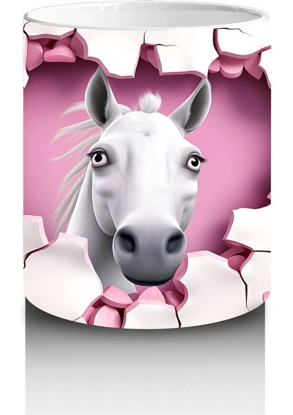 Kalpli Çatlak Duvar Arasından Bakan Beyaz At Figürü - Baskılı Kahve Kupası modelleri