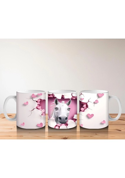 Kalpli Çatlak Duvar Arasından Bakan Beyaz At Figürü - Baskılı Kahve Kupası indirimleri