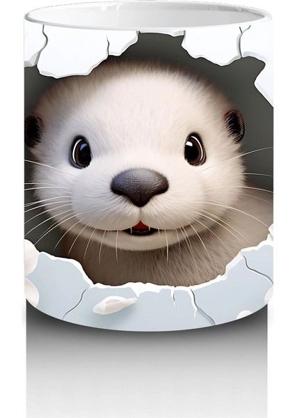 Pembe Çiçekli Fon Üzerinde Su Samuru – Baskılı Kahve Kupası modelleri