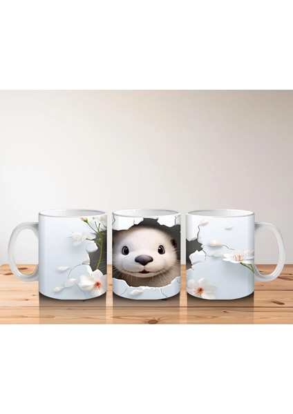 Pembe Çiçekli Fon Üzerinde Su Samuru – Baskılı Kahve Kupası indirimleri