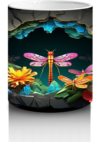 Karanlık Mağarada Parlayan Çiçekler ve Pembe Yusufçuk - Baskılı Kahve Kupası modelleri