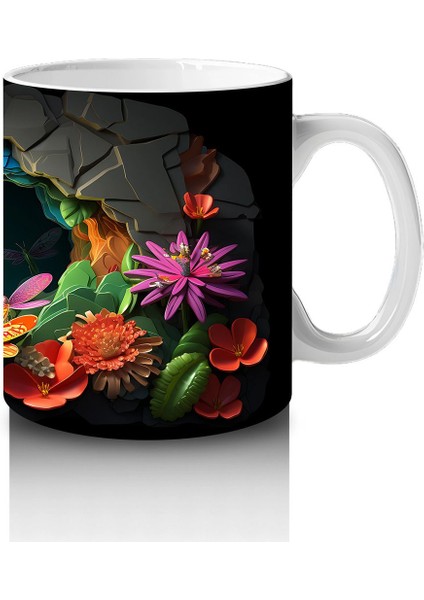 Karanlık Mağarada Parlayan Çiçekler ve Pembe Yusufçuk - Baskılı Kahve Kupası fırsatları