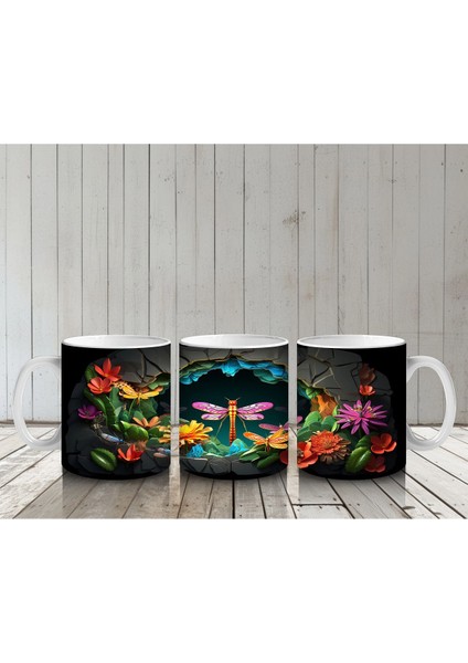 Karanlık Mağarada Parlayan Çiçekler ve Pembe Yusufçuk - Baskılı Kahve Kupası