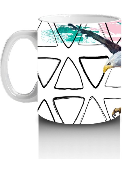 Geometrik Arka Plan Üzerinde Uçan Kartal Illüstrasyonu - Baskılı Kahve Kupası fiyatları