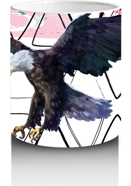 Geometrik Arka Plan Üzerinde Uçan Kartal Illüstrasyonu - Baskılı Kahve Kupası modelleri