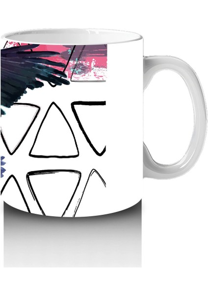 Geometrik Arka Plan Üzerinde Uçan Kartal Illüstrasyonu - Baskılı Kahve Kupası fırsatları