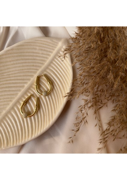 Gold Taşlı Halka Küpe