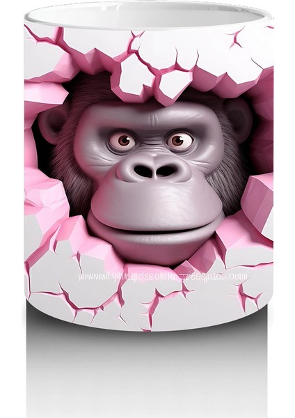 Kırık Duvar Desenli Sevimli Gri Goril - Baskılı Kahve Kupası modelleri