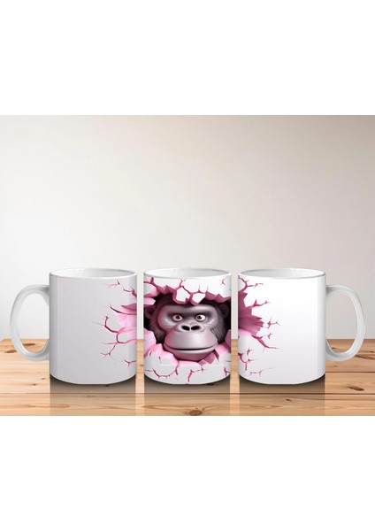 Kırık Duvar Desenli Sevimli Gri Goril - Baskılı Kahve Kupası indirimleri