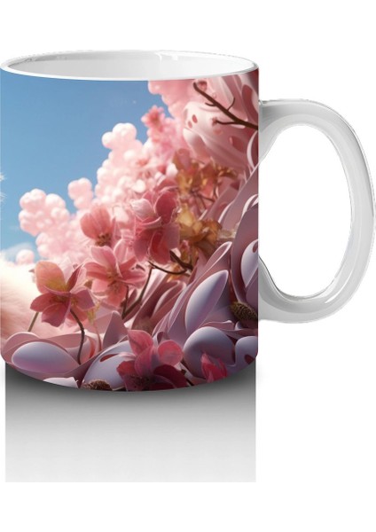 Kiraz Çiçekleri Arasında Oturan Mavi Gözlü Kedi – Baskılı Kahve Kupası fırsatları