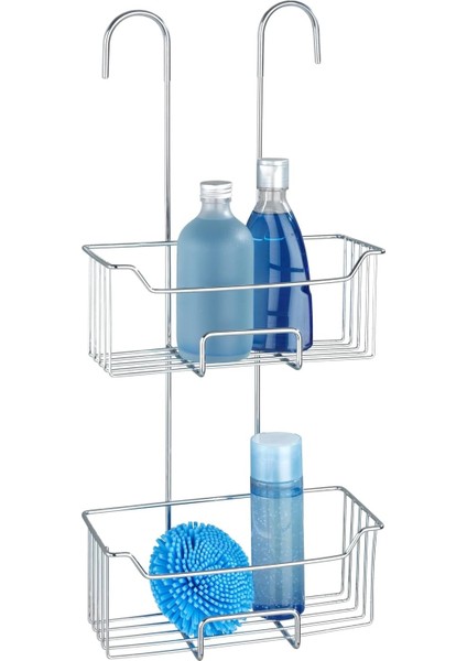 Milo Paslanmaz Çelikten Yapılmış Termostatik Duş Rafı, 2 Seviyeli, Asılı Duş Rafı, Paslanmaz, Parlak, 25 x 55 x 14 cm