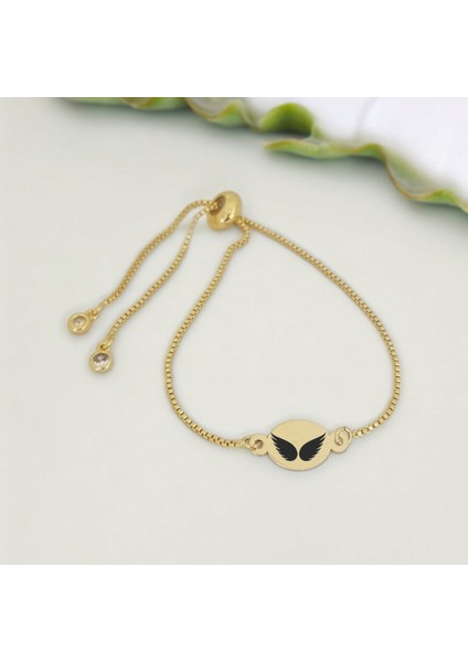 14 Ayar Plakalı Altın Uçan Kartal Temalı Zincirli Oval Motifli Hediye BILEKLIK-399SEMBOL
