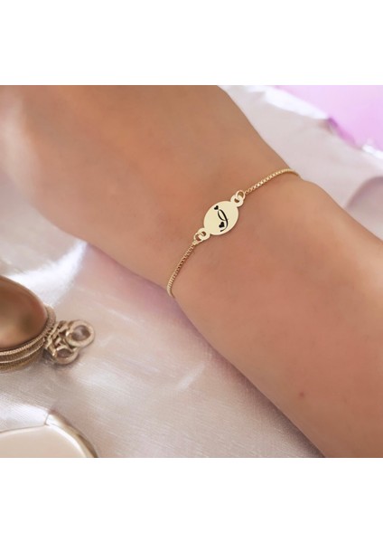 Altın Plakalı 14 Ayar I Harfine Özel Zincirli Oval Motifli Hediye BILEKLIK-399HARF fiyatları