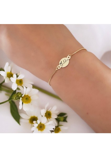 14 Ayar Altın Plakalı Yıldız Ismine Özel Oval Motifli Zincirli Hediye BILEKLIK-399ISIM fiyatları