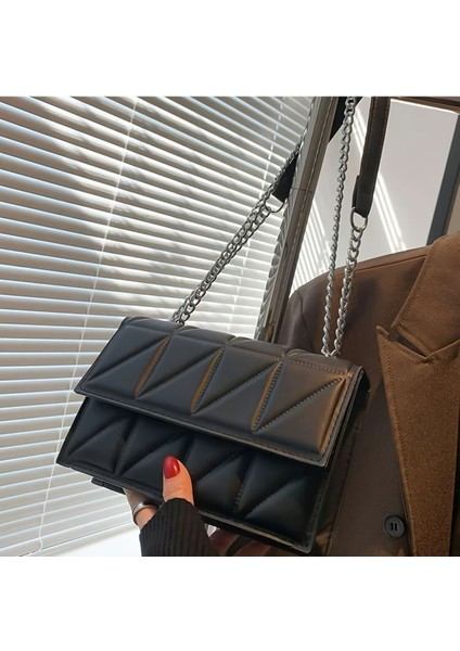 Kadınlar Için Kapitone Crossbody Çanta, Moda Zincir Omuz Çantası, Minimalist Kare Çanta