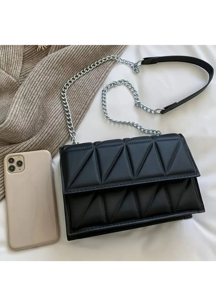 Kadınlar Için Kapitone Crossbody Çanta, Moda Zincir Omuz Çantası, Minimalist Kare Çanta fırsatları