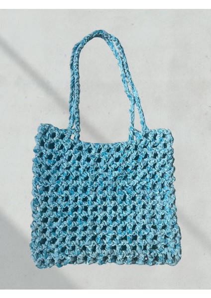 El Yapımı Örgü Kadın Kol Çantası | Şık Tasarım | 27x25 cm | Mavi Renk | Bohem Stil fiyatları