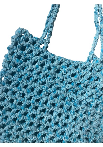 El Yapımı Örgü Kadın Kol Çantası | Şık Tasarım | 27x25 cm | Mavi Renk | Bohem Stil modelleri