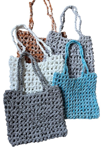 El Yapımı Örgü Kadın Kol Çantası | Şık Tasarım | 27x25 cm | Mavi Renk | Bohem Stil fırsatları