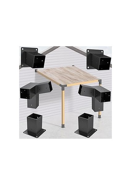 Pergola Seti Çardak Teras Garaj Için Metal 90X90X2.5 mm 6 Parça Bağlantı Ekipmanı renk siyah prgola006