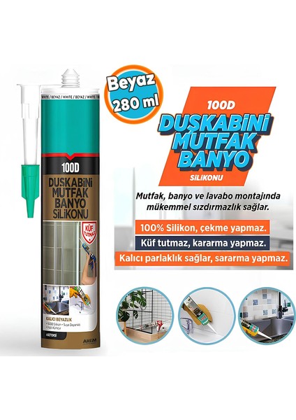 Beyaz Duşakabin Lavabo Küvet Pvc Plastik Silikon Silikonu Mutfak Küf Tutmaz 280 ml