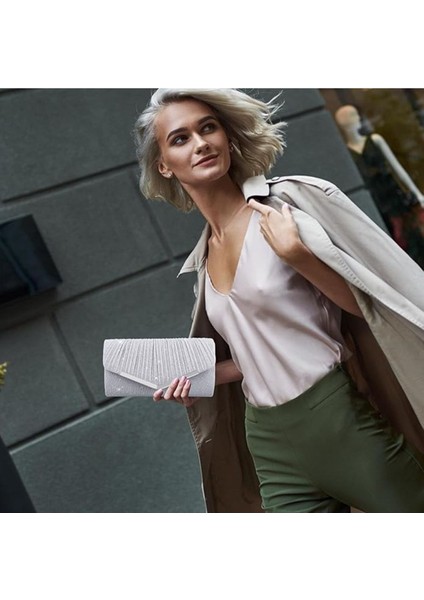Kadınların Akşam Partisi Için Çıkarılabilir Omuz Askılı Parıldayan Pürüzsüz Kavisli Crossbody Çanta