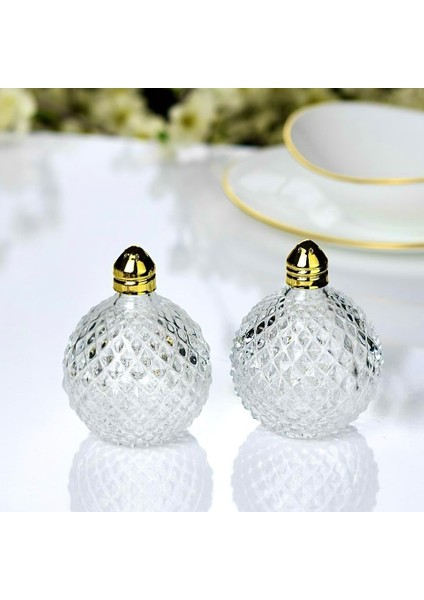 2’li Diamond Model Gold Renk Cam Tombul Tuzluk Takımı