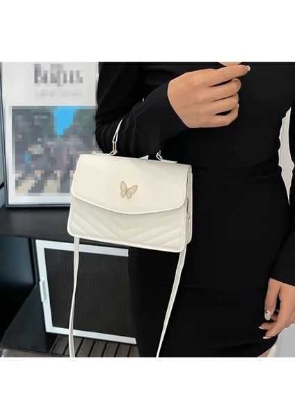 Kadınlar Için Minimalist Şehir Stili Çapraz, Taş Taneli Kare Tasarımıyla Düz Renk Katlanabilir Çanta