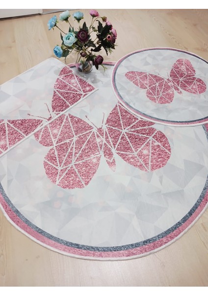 Kelebek - Kaymaz Taban Yuvarlak Banyo Halısı (100X100-60X60-40X60 CM 3'LÜ SET) indirimleri
