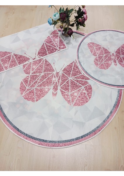 Kelebek - Kaymaz Taban Yuvarlak Banyo Halısı (100X100-60X60-40X60 CM 3'LÜ SET) fiyatları